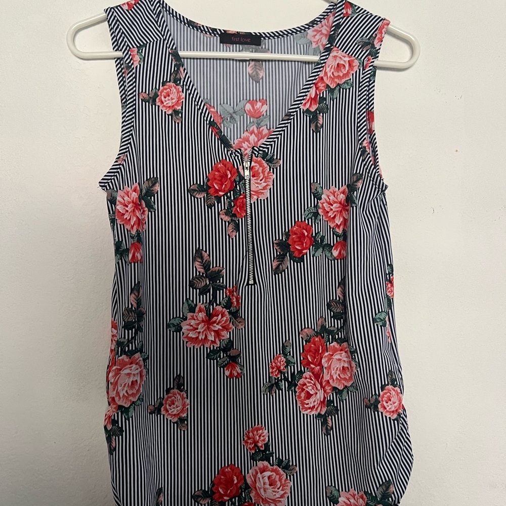 First Love Gray and White Sleeveless Tank Top